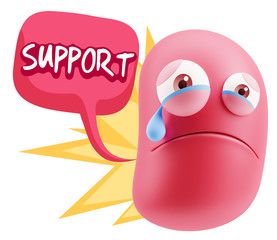3d Illustration Sad Character Emoji Expression saying Support wi