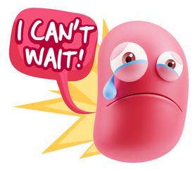 3d Illustration Sad Character Emoji Expression saying I Can't Wa