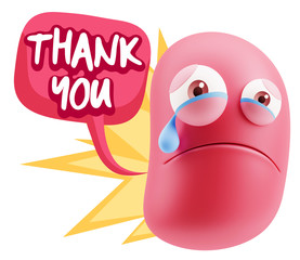 3d Illustration Sad Character Emoji Expression saying Thank You