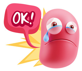 3d Illustration Sad Character Emoji Expression saying OK with Co