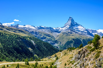 Matterhorn - small village with houses in beautiful landscape of Zermatt, Switzerland
