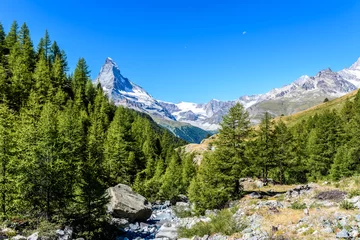Crédence de cuisine en verre imprimé Cervin Matterhorn - creek in beautiful landscape of Zermatt, Switzerland