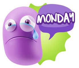 3d Illustration Sad Character Emoji Expression saying Monday wit