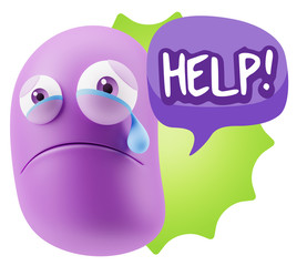 3d Illustration Sad Character Emoji Expression saying Help! with