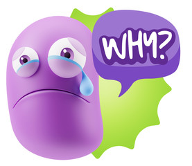 3d Illustration Sad Character Emoji Expression saying Why? with