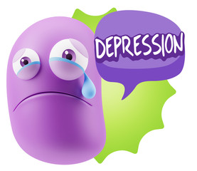3d Illustration Sad Character Emoji Expression saying Depression
