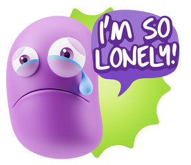3d Illustration Sad Character Emoji Expression saying I'm so Lon