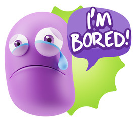 3d Illustration Sad Character Emoji Expression saying I'm Bored