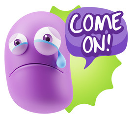 3d Illustration Sad Character Emoji Expression saying Come On wi