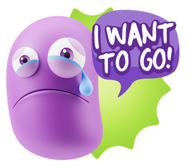 3d Illustration Sad Character Emoji Expression saying I Want to