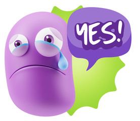3d Illustration Sad Character Emoji Expression saying Yes with C