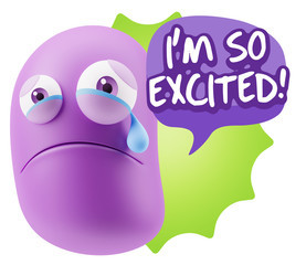 3d Illustration Sad Character Emoji Expression saying I'm so Exc