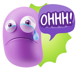 3d Illustration Sad Character Emoji Expression saying Oh with Co