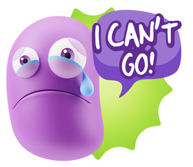 3d Illustration Sad Character Emoji Expression saying I Can't Go