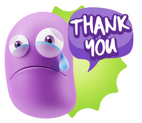 3d Illustration Sad Character Emoji Expression saying Thank You