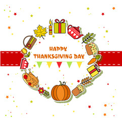Obraz premium Happy Thanksgiving sticker, tag and label on Thanksgiving Day.Background for postcards.