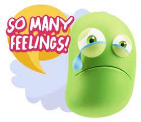 3d Illustration Sad Character Emoji Expression saying So Many Fe