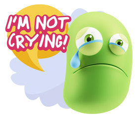 3d Illustration Sad Character Emoji Expression saying I'm Not Cr