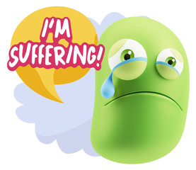3d Illustration Sad Character Emoji Expression saying I'm Suffer