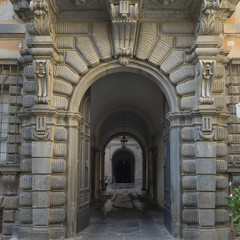 Fototapeta na wymiar Architectural detail of walkway entrance of a building, Orvieto,