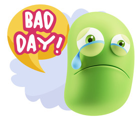 3d Illustration Sad Character Emoji Expression saying Bad Day wi