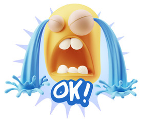 3d Illustration Sad Character Emoji Expression saying OK with Co