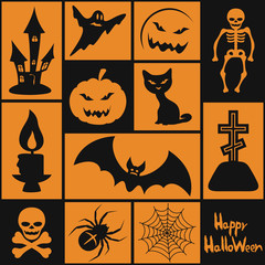 Set of different symbols for Halloween. 