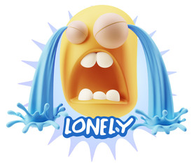 3d Illustration Sad Character Emoji Expression saying Lonely wit