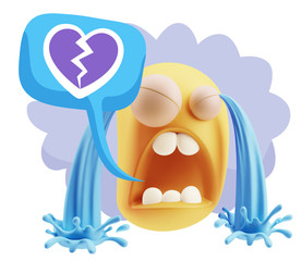 3d Illustration Sad Character Emoji Expression saying Broken Hea