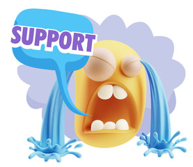 3d Illustration Sad Character Emoji Expression saying Support wi