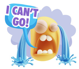 3d Illustration Sad Character Emoji Expression saying I Can't Go
