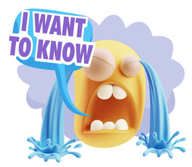 3d Illustration Sad Character Emoji Expression saying I Want to