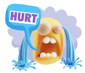3d Illustration Sad Character Emoji Expression saying Hurt with