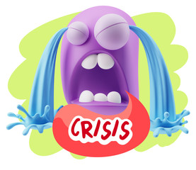 3d Illustration Sad Character Emoji Expression saying Crisis wit