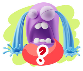 3d Illustration Sad Character Emoji Expression saying Question M