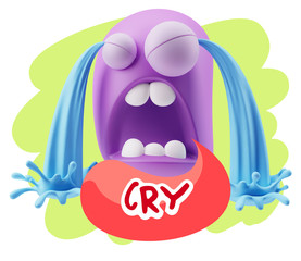 3d Illustration Sad Character Emoji Expression saying Cry with C