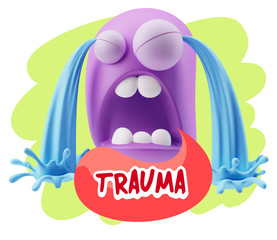 3d Illustration Sad Character Emoji Expression saying Trauma wit