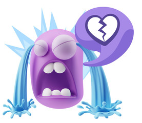3d Illustration Sad Character Emoji Expression saying Broken Hea