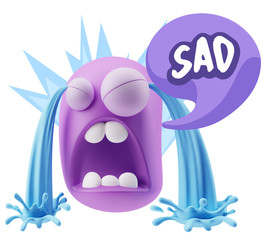 3d Illustration Sad Character Emoji Expression saying Sad with C