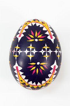 isolated Sorbian painted easter egg on white background, freigestelltes sorbisches Osterei vor weißem Hintergrund