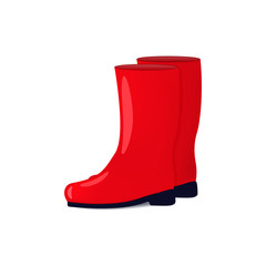 Vector illustration of red color rubber boots