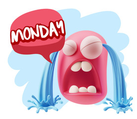 3d Illustration Sad Character Emoji Expression saying Monday wit