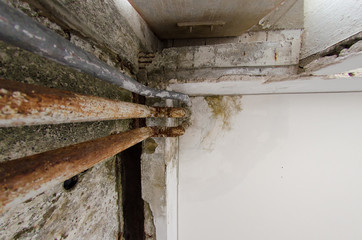 Fungal mold rusty dampness tubes after earthquake 1999 abandoned