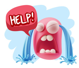 3d Illustration Sad Character Emoji Expression saying Help! with