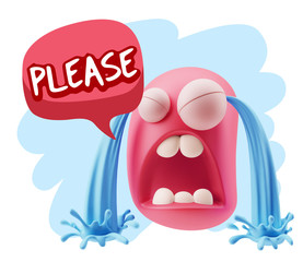 3d Illustration Sad Character Emoji Expression saying Please wit