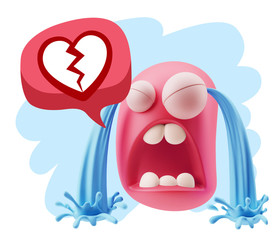 Obraz premium 3d Illustration Sad Character Emoji Expression saying Broken Hea