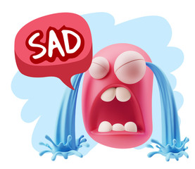 3d Illustration Sad Character Emoji Expression saying Sad with C