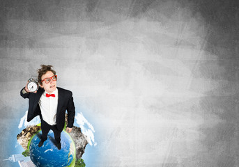 Comic businessman in red glasses