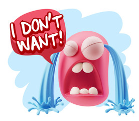 3d Illustration Sad Character Emoji Expression saying I Don't Wa
