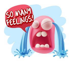 3d Illustration Sad Character Emoji Expression saying So Many Fe